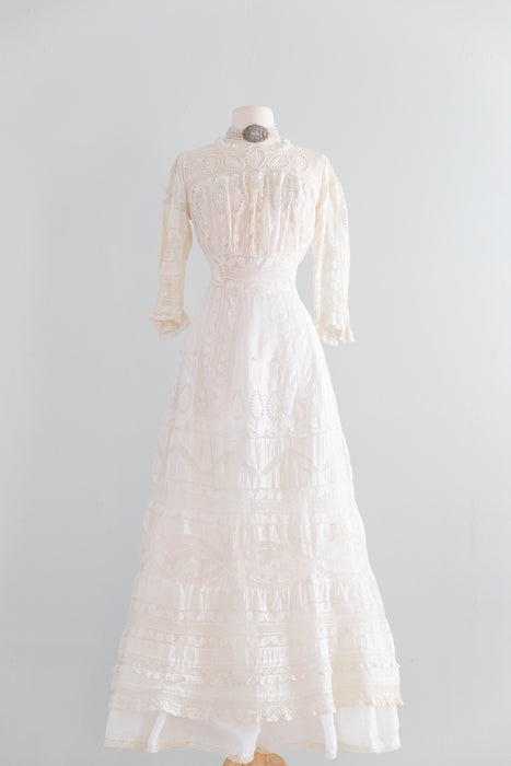 Extraordinary Edwardian Cotton Lawn Ceremony Gown With Intricate Embroidery and Lace / SM