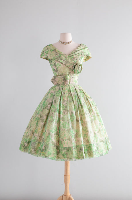 Classic 1950's Suzy Perette Spring Green Floral Silk Organza Party Dre Xtabay Vintage Classic 1950's Suzy Perette Spring Green Floral Silk Organza Party Dre Xtabay Vintage