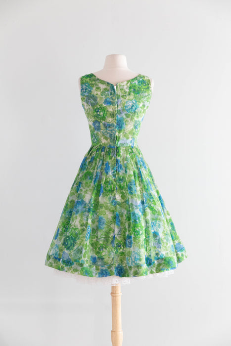 Dreamy Early 1960's Watercolor Floral Chiffon Dress With Shawl / XS