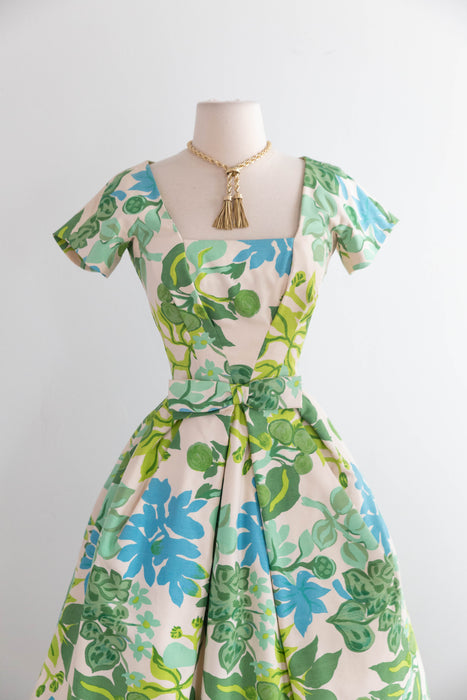 Rare Late 1950's Painterly Silk Floral Print Dress By Arnold Scaasi / XS