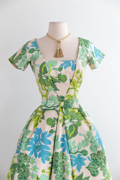 Rare Late 1950's Painterly Silk Floral Print Dress By Arnold Scaasi / XS