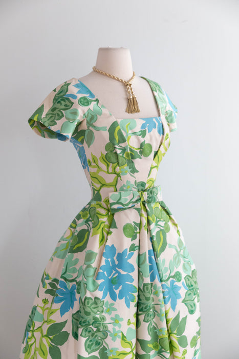 Rare Late 1950's Painterly Silk Floral Print Dress By Arnold Scaasi / XS