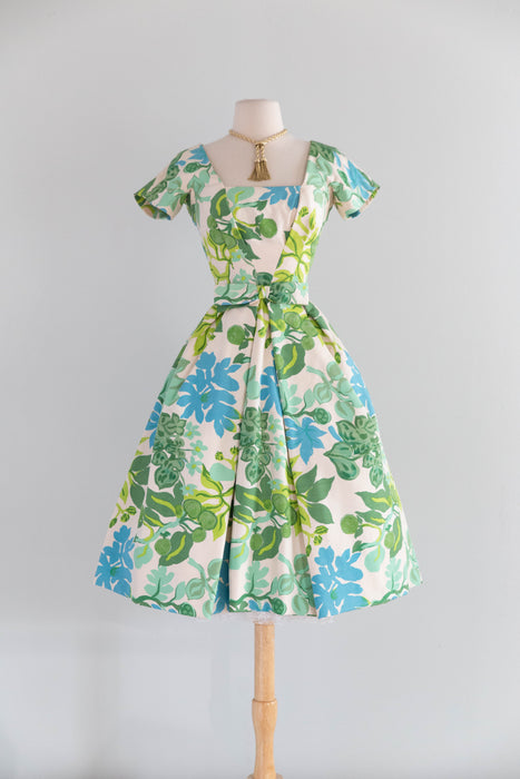 Rare Late 1950's Painterly Silk Floral Print Dress By Arnold Scaasi / XS