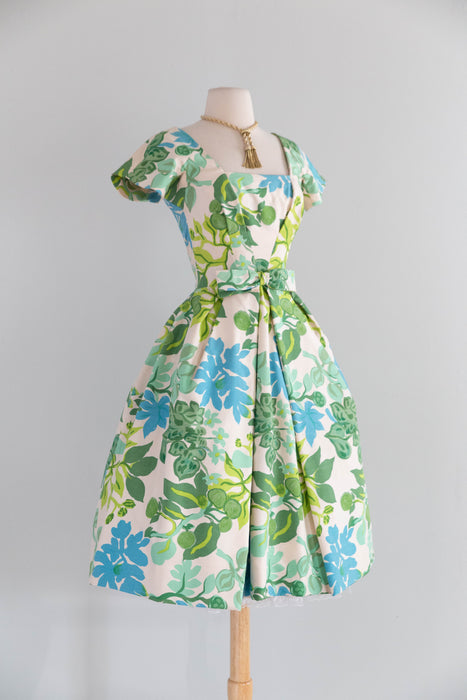 Rare Late 1950's Painterly Silk Floral Print Dress By Arnold Scaasi / XS