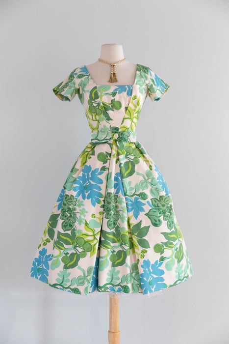 Rare Late 1950's Painterly Silk Floral Print Dress By Arnold Scaasi / XS