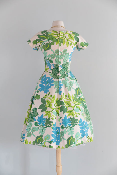Rare Late 1950's Painterly Silk Floral Print Dress By Arnold Scaasi / XS