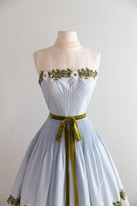 Absolutely Beautiful 1950's Embroidered Cotton Party Dress by Carlye / S