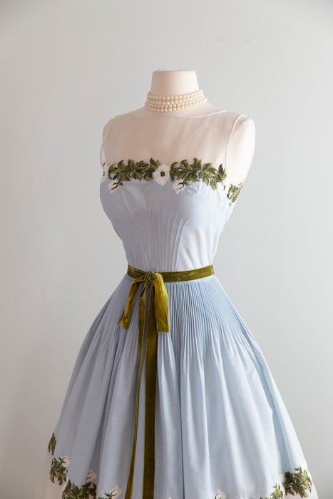 Absolutely Beautiful 1950's Embroidered Cotton Party Dress by Carlye / S