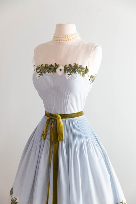 Absolutely Beautiful 1950's Embroidered Cotton Party Dress by Carlye / S