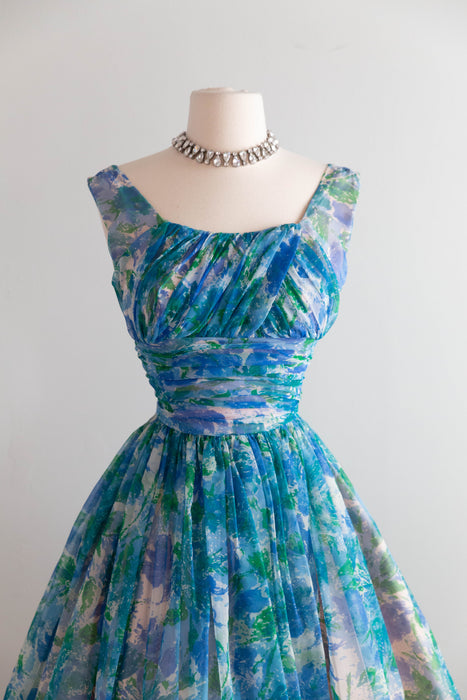 Ethereal Early 1960's Impressionist Garden Party Dress / S