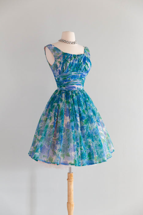 Ethereal Early 1960's Impressionist Garden Party Dress / S