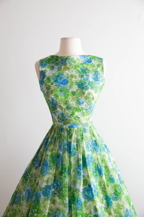 Dreamy Early 1960's Watercolor Floral Chiffon Dress With Shawl / XS