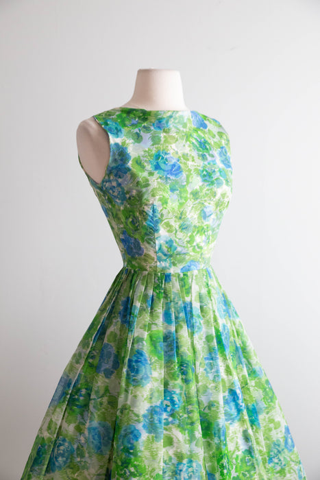 Dreamy Early 1960's Watercolor Floral Chiffon Dress With Shawl / XS