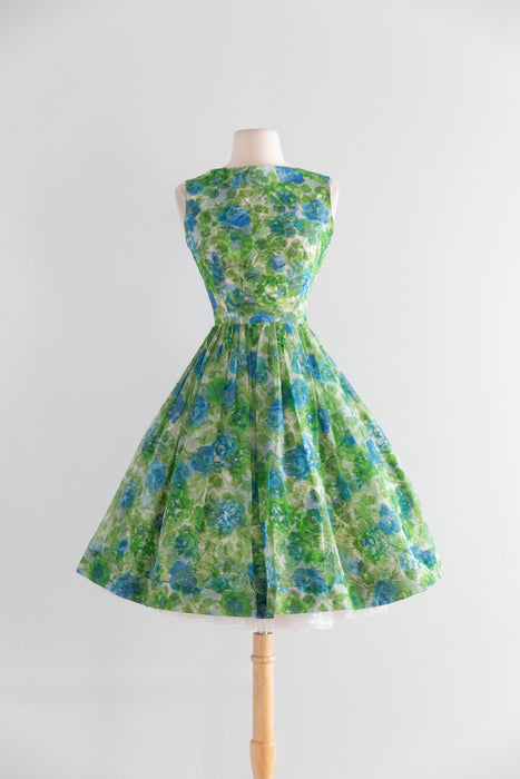 Dreamy Early 1960's Watercolor Floral Chiffon Dress With Shawl / XS