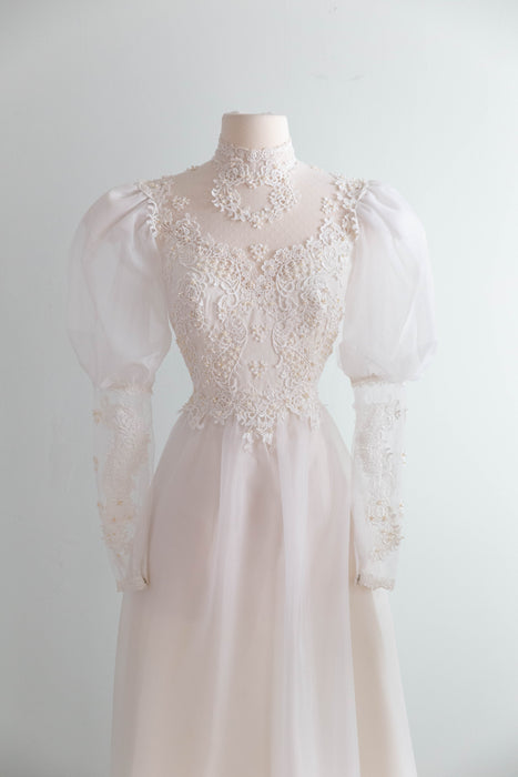 Dreamy Early 1980's Fairytale Wedding Gown With Train / S