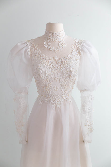 Dreamy Early 1980's Fairytale Wedding Gown With Train / S