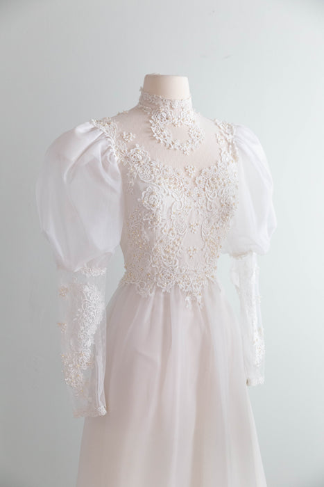 Dreamy Early 1980's Fairytale Wedding Gown With Train / S