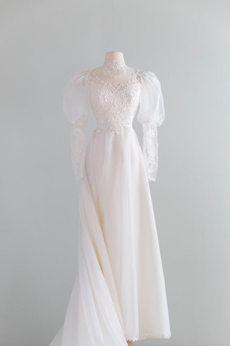 Dreamy Early 1980's Fairytale Wedding Gown With Train / S