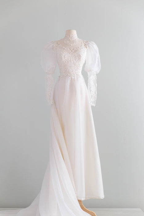 Dreamy Early 1980's Fairytale Wedding Gown With Train / S