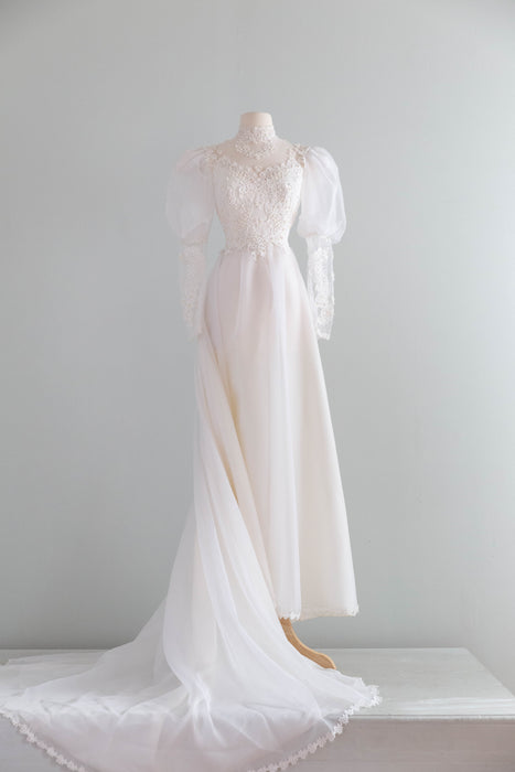 Dreamy Early 1980's Fairytale Wedding Gown With Train / S