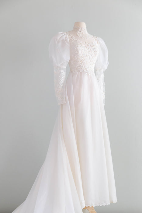 Dreamy Early 1980's Fairytale Wedding Gown With Train / S