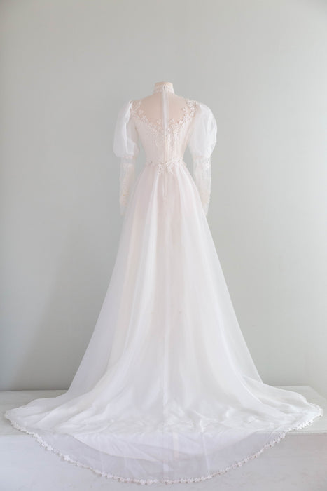 Dreamy Early 1980's Fairytale Wedding Gown With Train / S