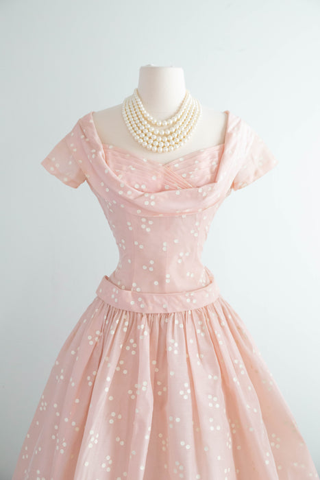 Iconic 1950's Pink Polka Dot Organza Party Dress / M