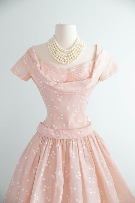 Iconic 1950's Pink Polka Dot Organza Party Dress / M