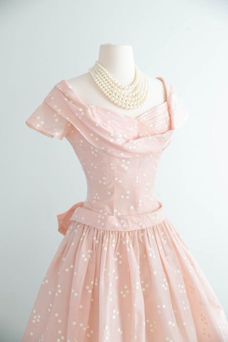 Iconic 1950's Pink Polka Dot Organza Party Dress / M