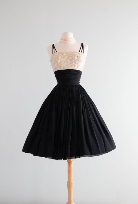 The Sweetest 1950's Black Chiffon Party Dress By Miss Elliette / Small