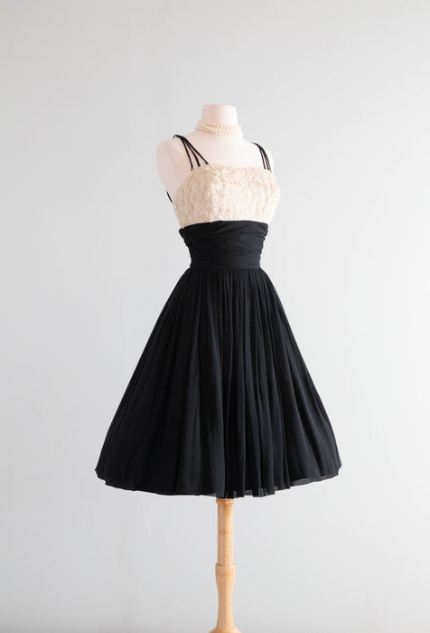 The Sweetest 1950's Black Chiffon Party Dress By Miss Elliette / Small