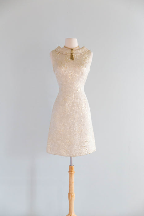 Fabulous 1960's Metallic Gold Brocade Cocktail Dress / SM