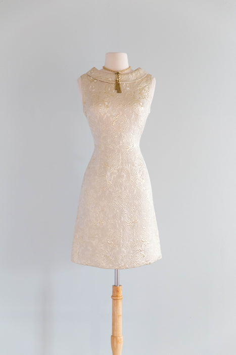 Fabulous 1960's Metallic Gold Brocade Cocktail Dress / SM