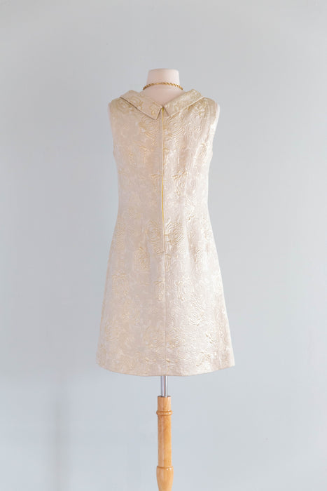 Fabulous 1960's Metallic Gold Brocade Cocktail Dress / SM