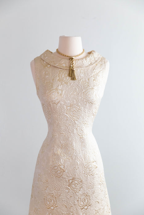 Fabulous 1960's Metallic Gold Brocade Cocktail Dress / SM