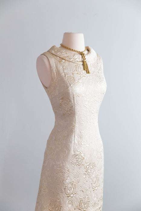 Fabulous 1960's Metallic Gold Brocade Cocktail Dress / SM