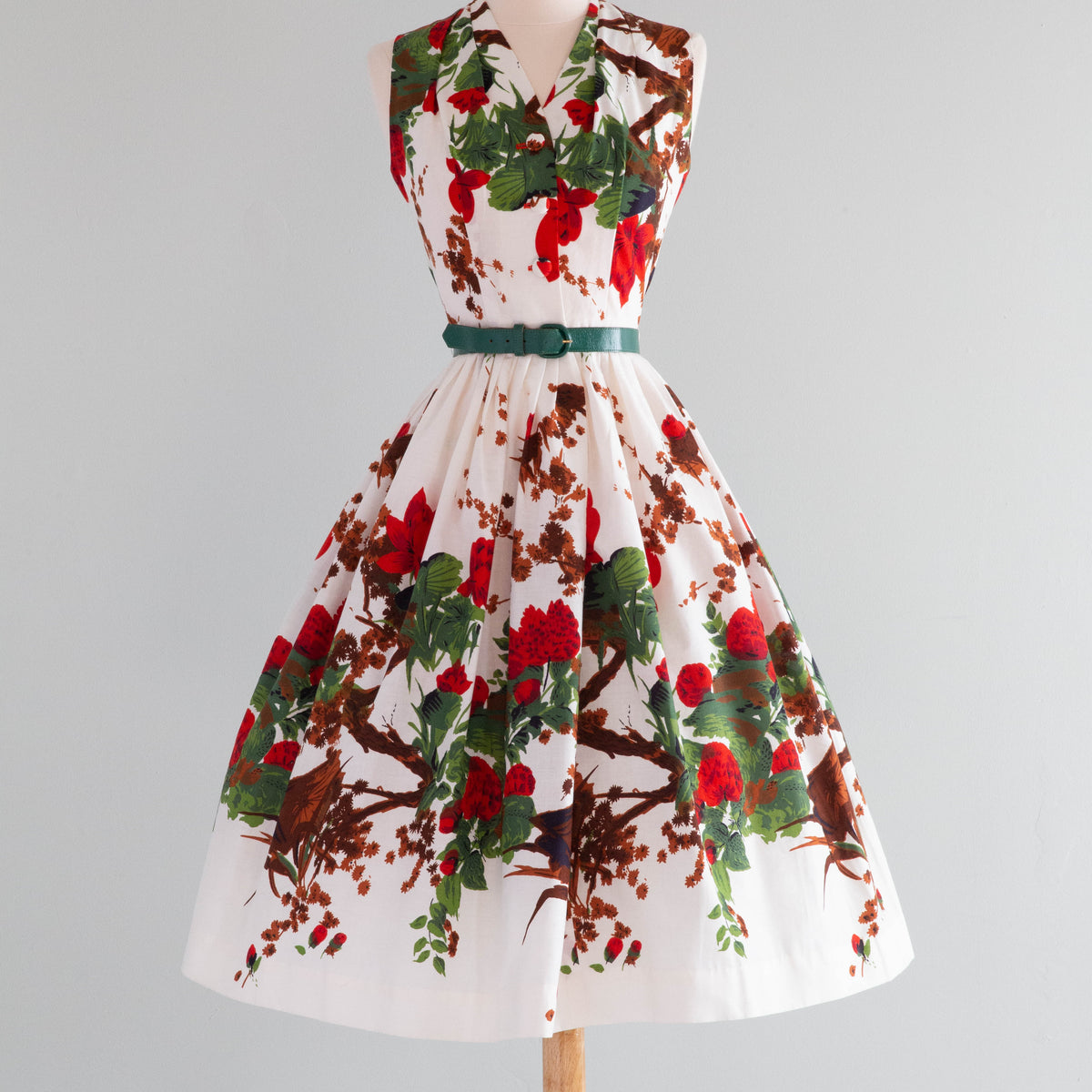 green white and red dress Iconic 1950's Marc-el Fashions of Miami Floral Cotton / Smal – Xtabay Vintage non group costumes