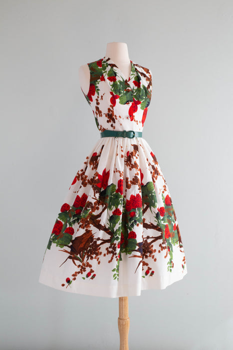 Iconic 1950's Marc-el Fashions of Miami Red Floral Cotton Dress / Small