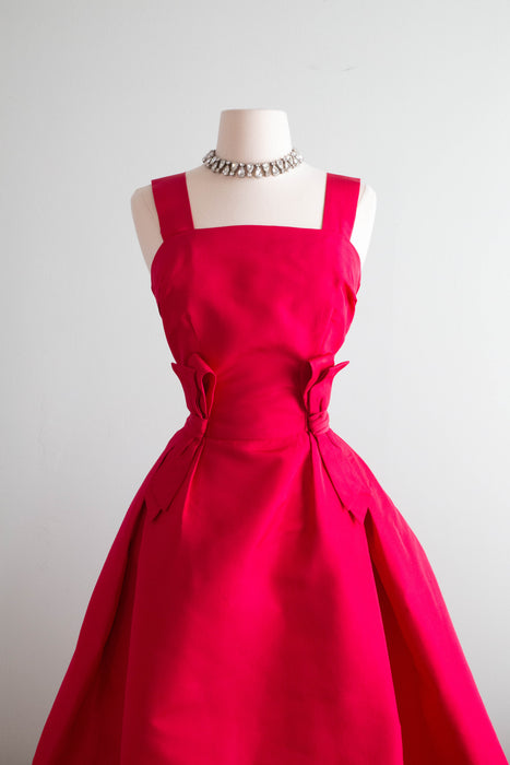 Exquisite 1950's Christian Dior Demi Couture Camellia Pink Silk Cocktail Dress / Small