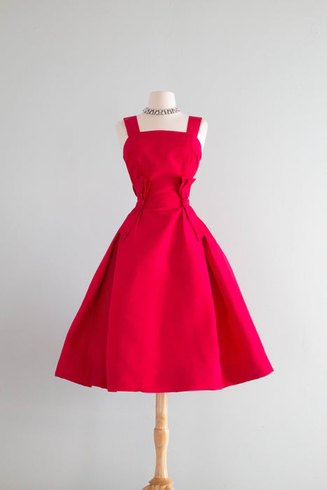 Exquisite 1950's Christian Dior Demi Couture Camellia Pink Silk Cocktail Dress / Small