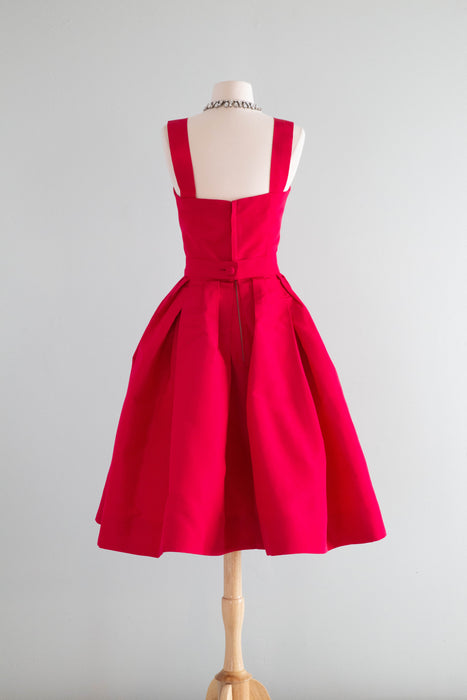 Exquisite 1950's Christian Dior Demi Couture Camellia Pink Silk Cocktail Dress / Small