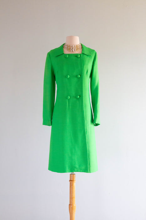 Fabulous 1960's Lime Green Dress & Coat Set Florence Sisman Collection / ML