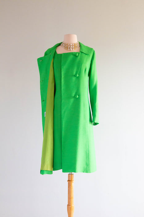 Fabulous 1960's Lime Green Dress & Coat Set Florence Sisman Collection / ML