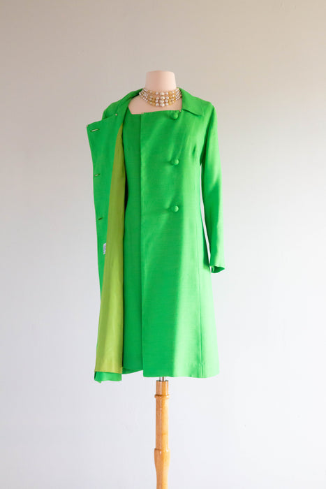 Fabulous 1960's Lime Green Dress & Coat Set Florence Sisman Collection / ML