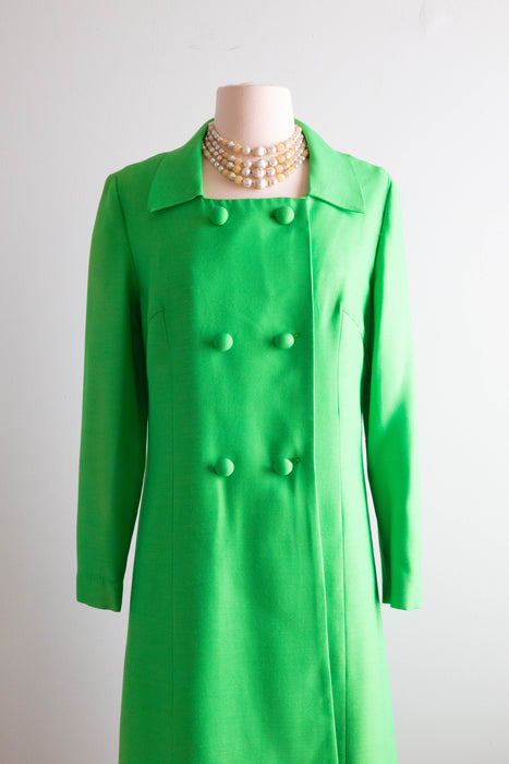 Fabulous 1960's Lime Green Dress & Coat Set Florence Sisman Collection / ML