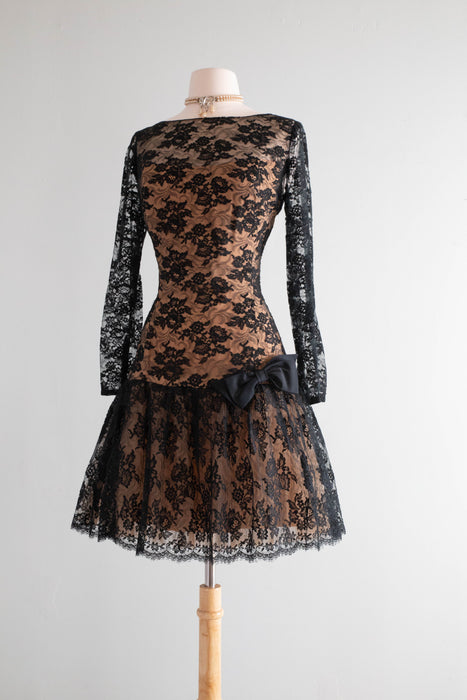 Stunning 1960's Peggy Hunt Illusion Lace Cocktail Dress / Medium