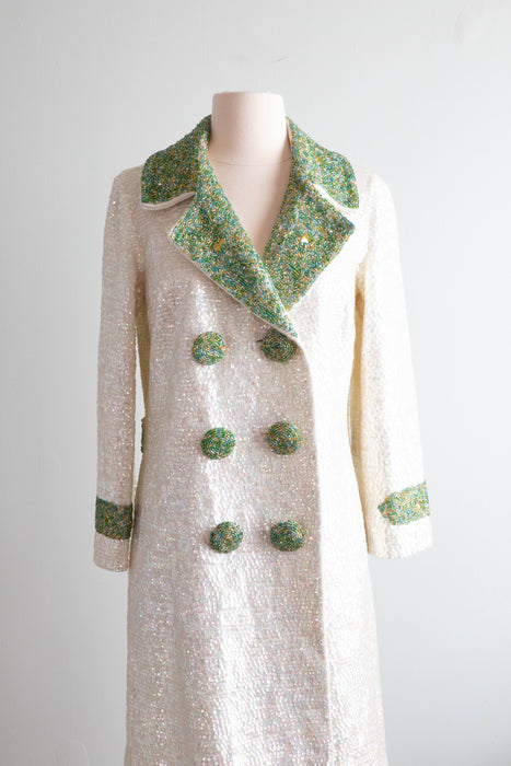 Fabulous 1960's Fully Sequined & Beaded Glamour Coat / Medium