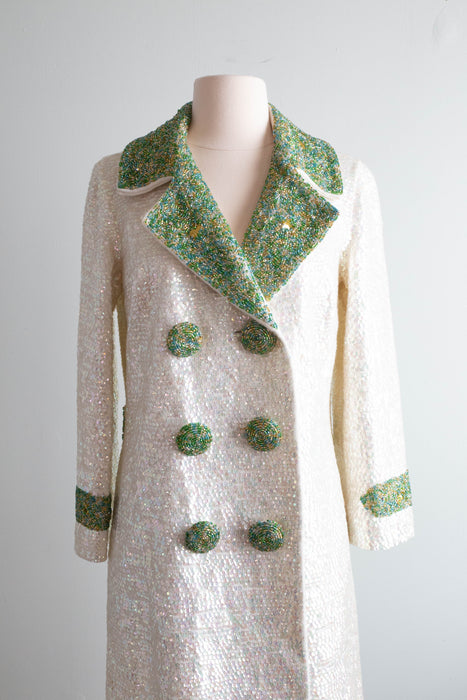 Fabulous 1960's Fully Sequined & Beaded Glamour Coat / Medium