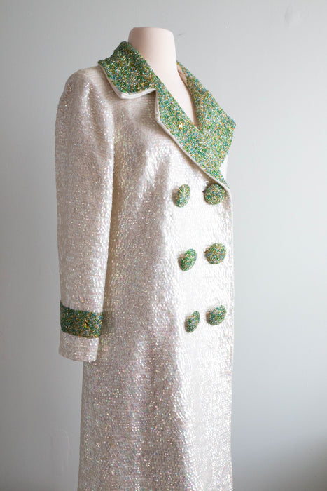 Fabulous 1960's Fully Sequined & Beaded Glamour Coat / Medium