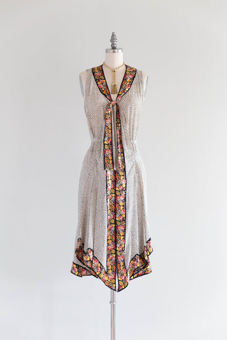 Exquisite 1920's Polka Dots & Fruit Silk Flapper Dress / SM